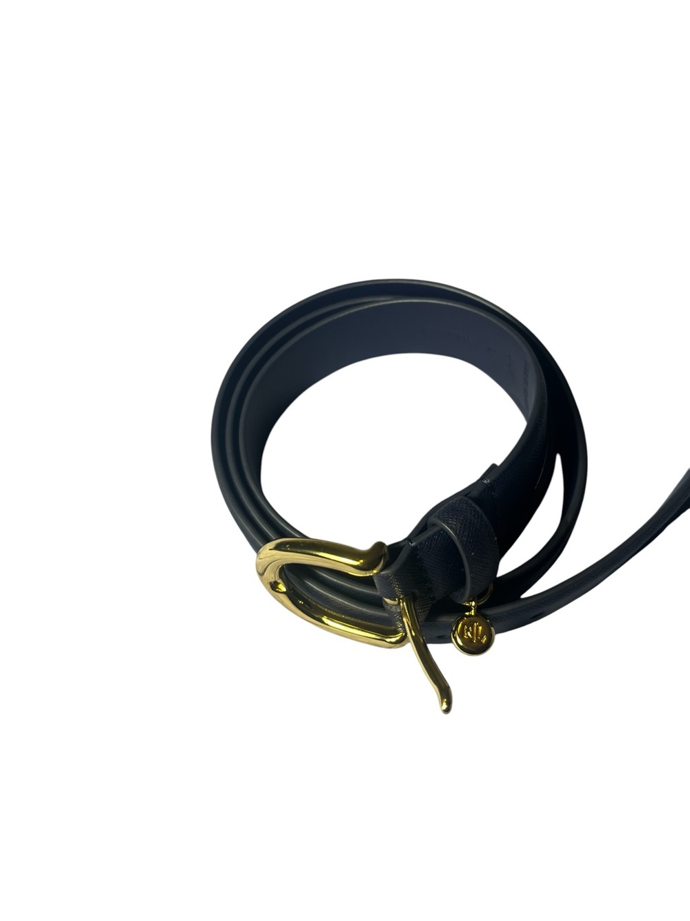 Ralph Lauren Navy Blue Leather Belt Gold Buckle Classic‎ Minimal